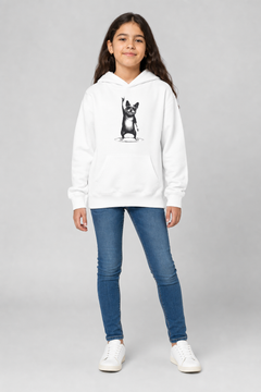 White kids pullover hoodie with bulldog print, funny dog gift for boys and girls