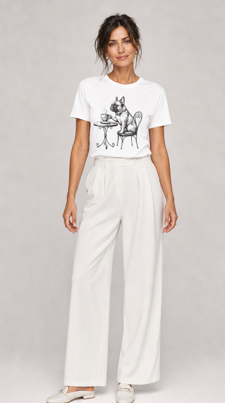 French Bulldog Cafe T-Shirt - Dog & Coffee Lover Tee