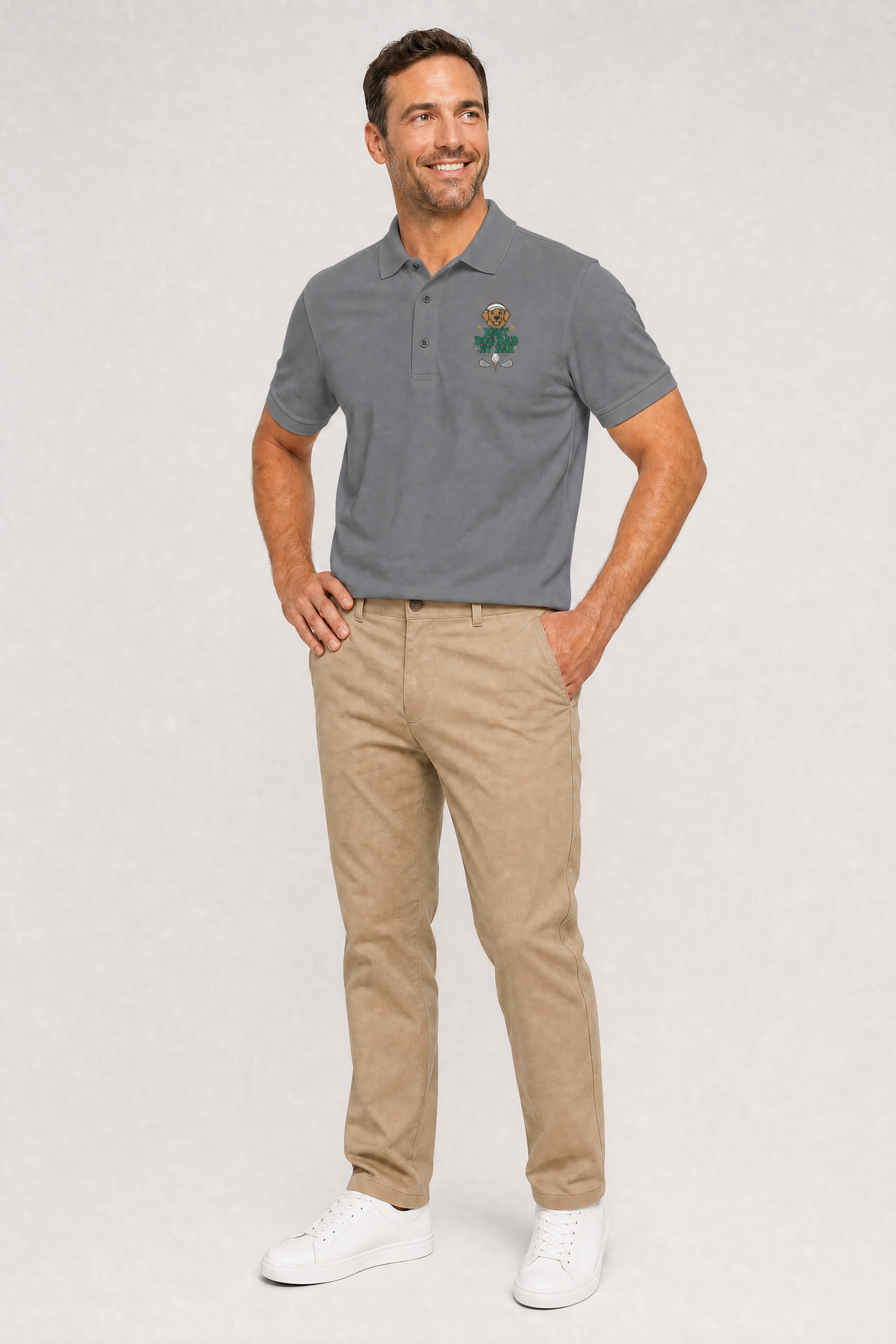 Golden Retriever Golf Polo, Embroidered Best Dog Dad By Par Shirt