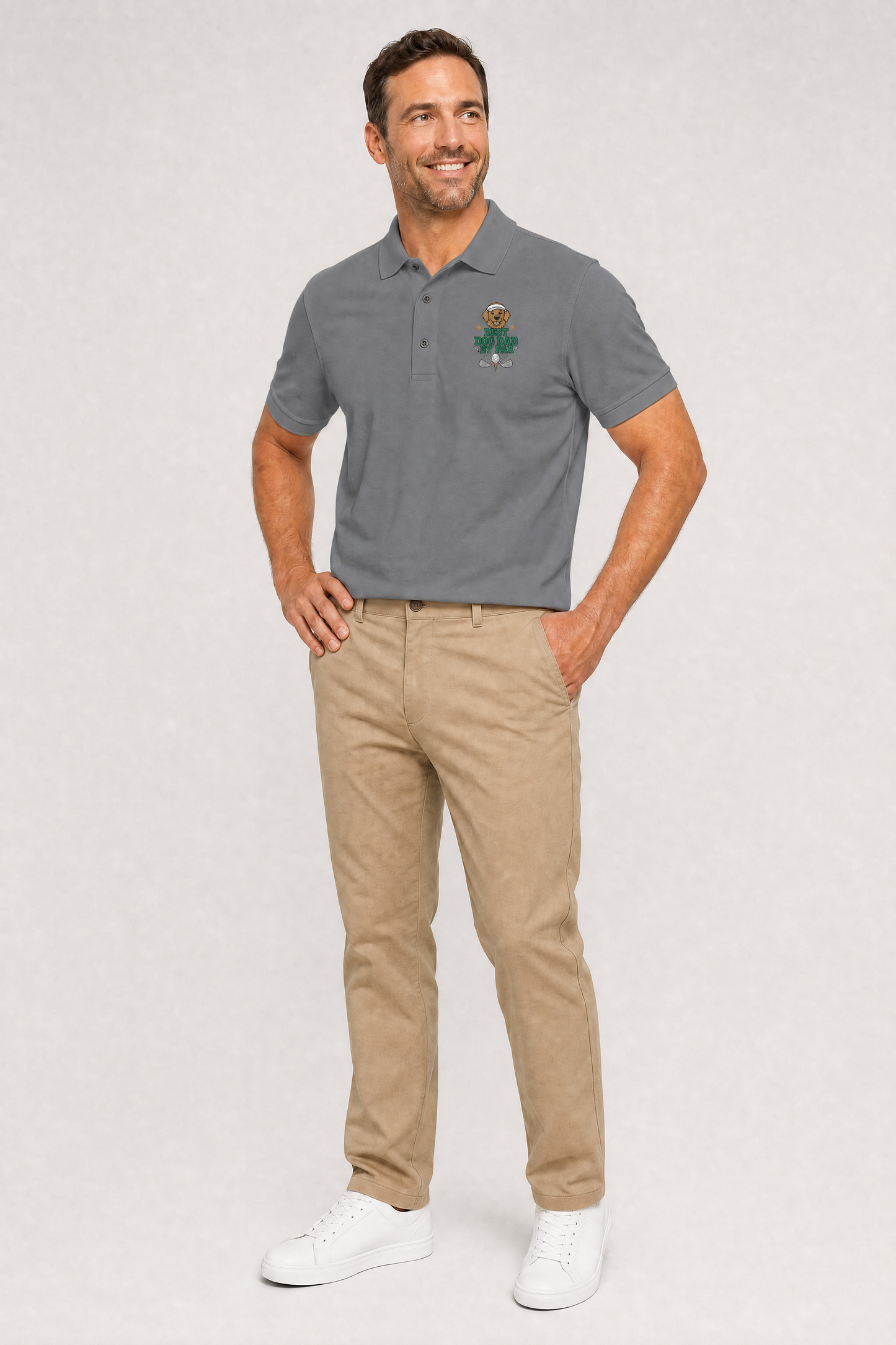 Golden Retriever Golf Polo, Embroidered Best Dog Dad By Par Shirt