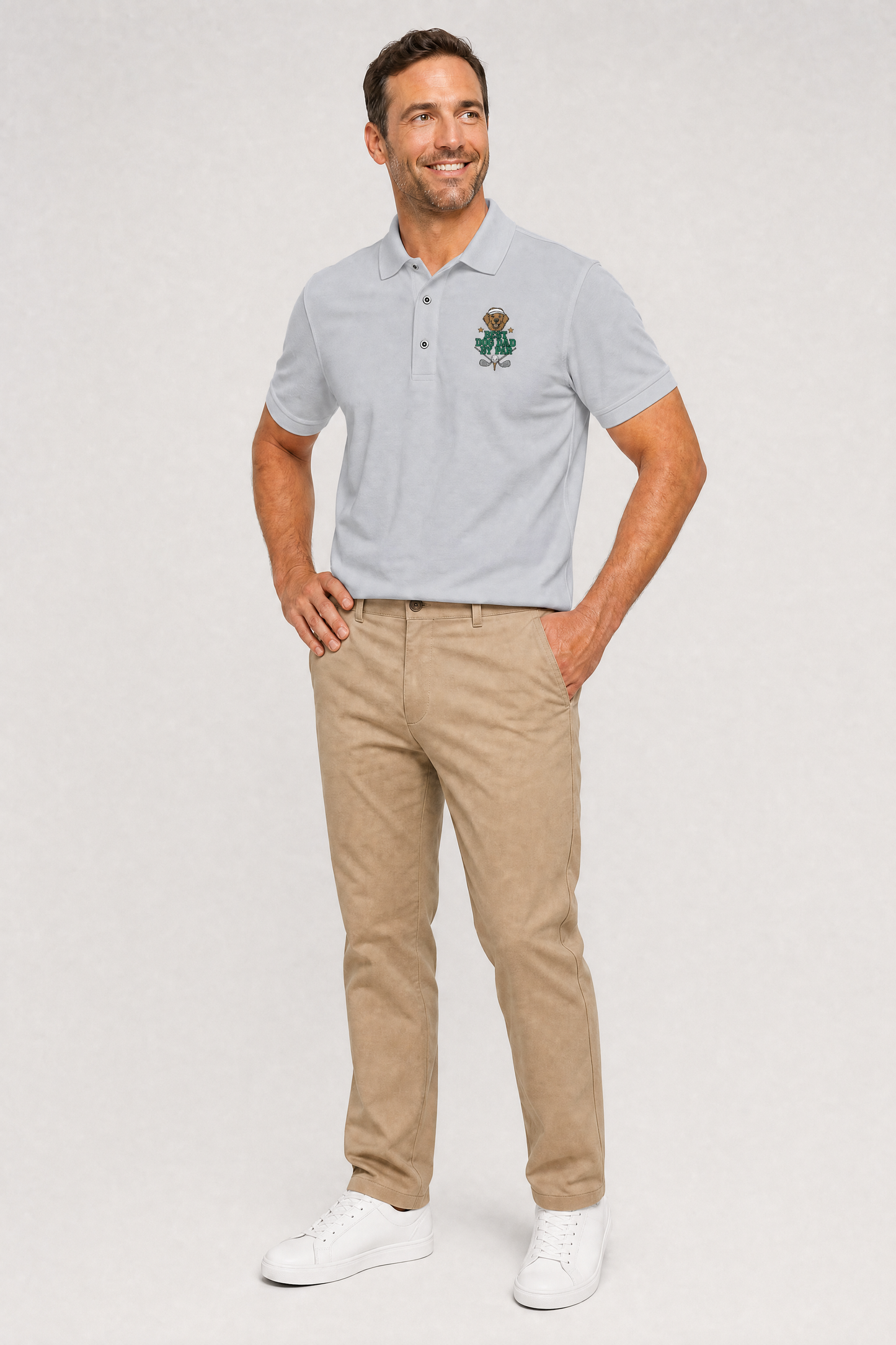 Golden Retriever Golf Polo, Embroidered Best Dog Dad By Par Shirt