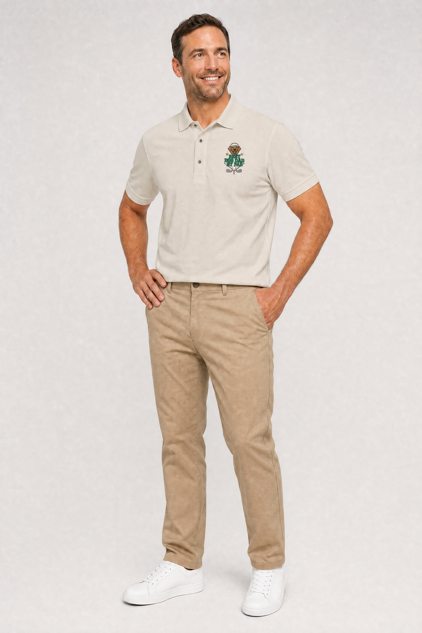 Golden Retriever Golf Polo, Embroidered Best Dog Dad By Par Shirt