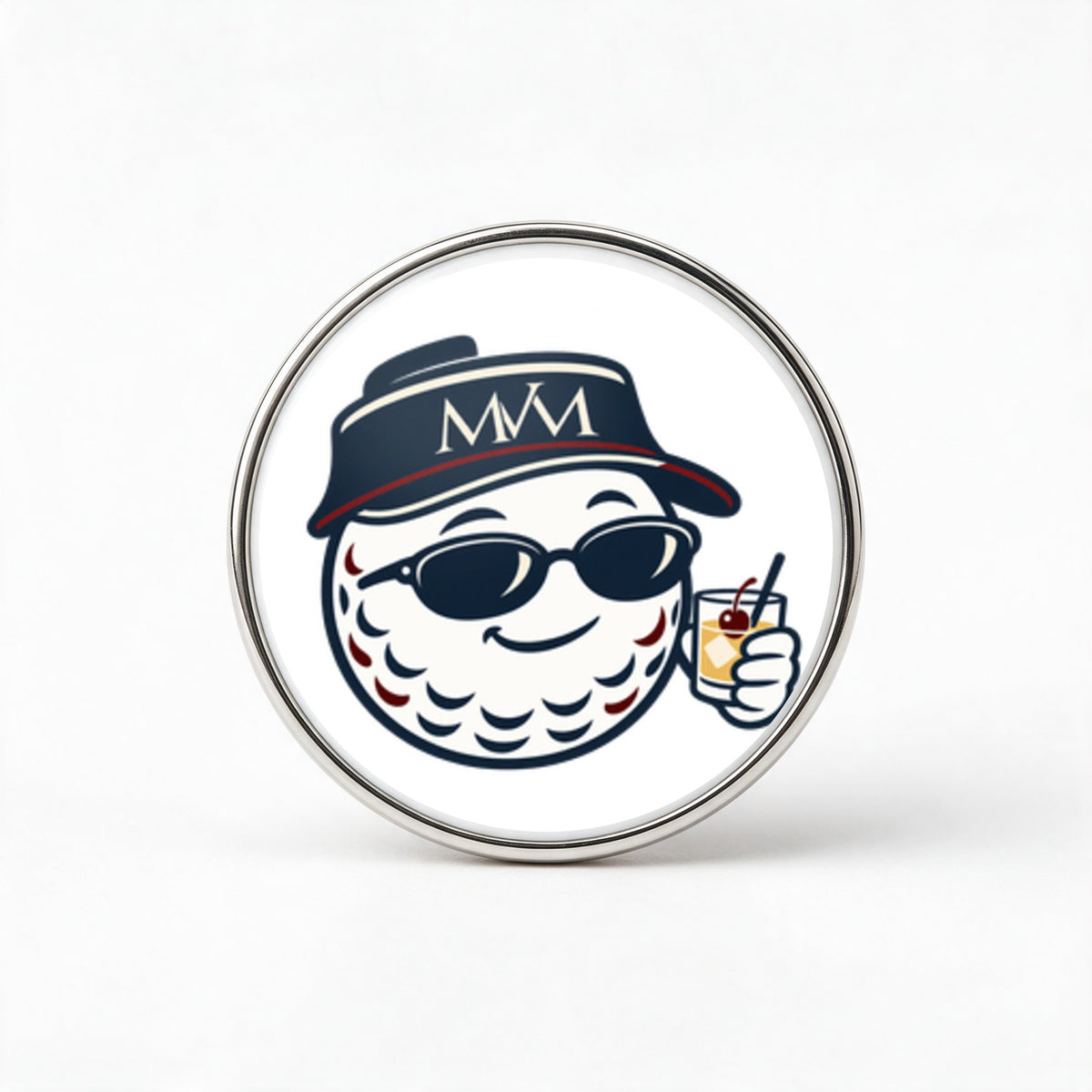 19th Hole Printed Golf Ball Marker in Navy Burgundy, front view, SitHappens
