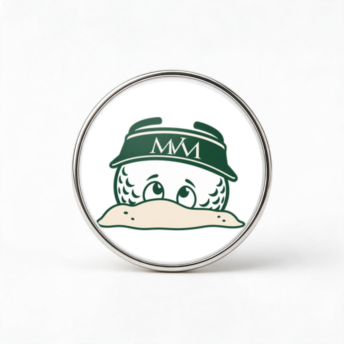Bunker Buddy Printed Golf Ball Marker in Forest Green Cream, front view, SitHappens