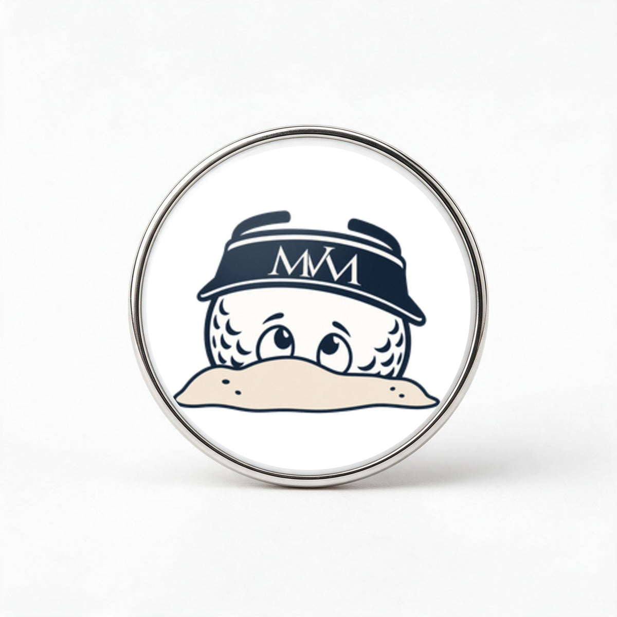 Bunker Buddy Printed Golf Ball Marker in Navy Cream, front view, SitHappens