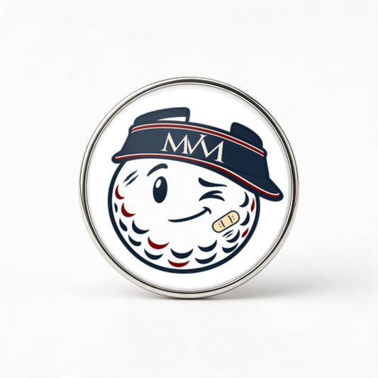 Mulligan Printed Golf Ball Marker in Navy Burgundy, front view, SitHappens