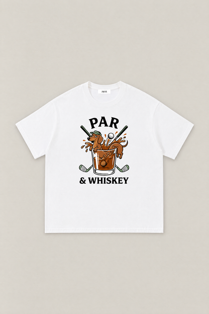 Par & Whiskey Dachshund Golf Tee in white, flat lay front view. Color: White