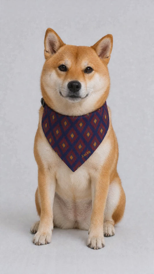 Personalized Dog Bandana - Red & Navy Diamond Pattern
