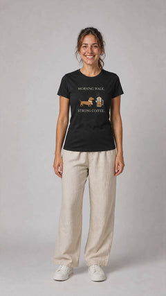 Dackel T-Shirt – Morgenspaziergang & Kaffee