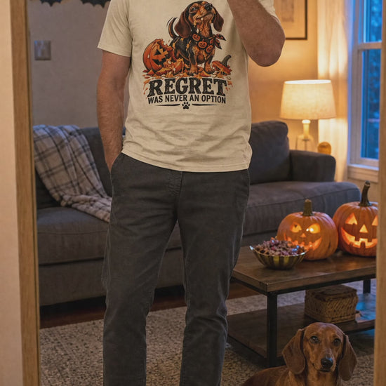 Regret Was Never An Option dachshund Halloween t-shirt video
