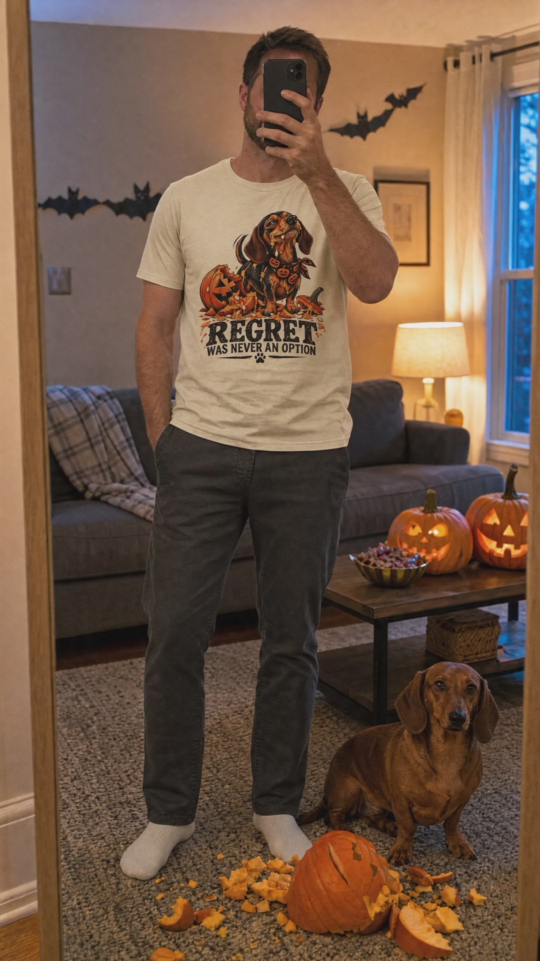 Regret Was Never An Option dachshund Halloween t-shirt video