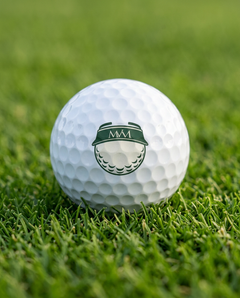 Visor Ball golf ball in forest green and cream print, close-up on green grass