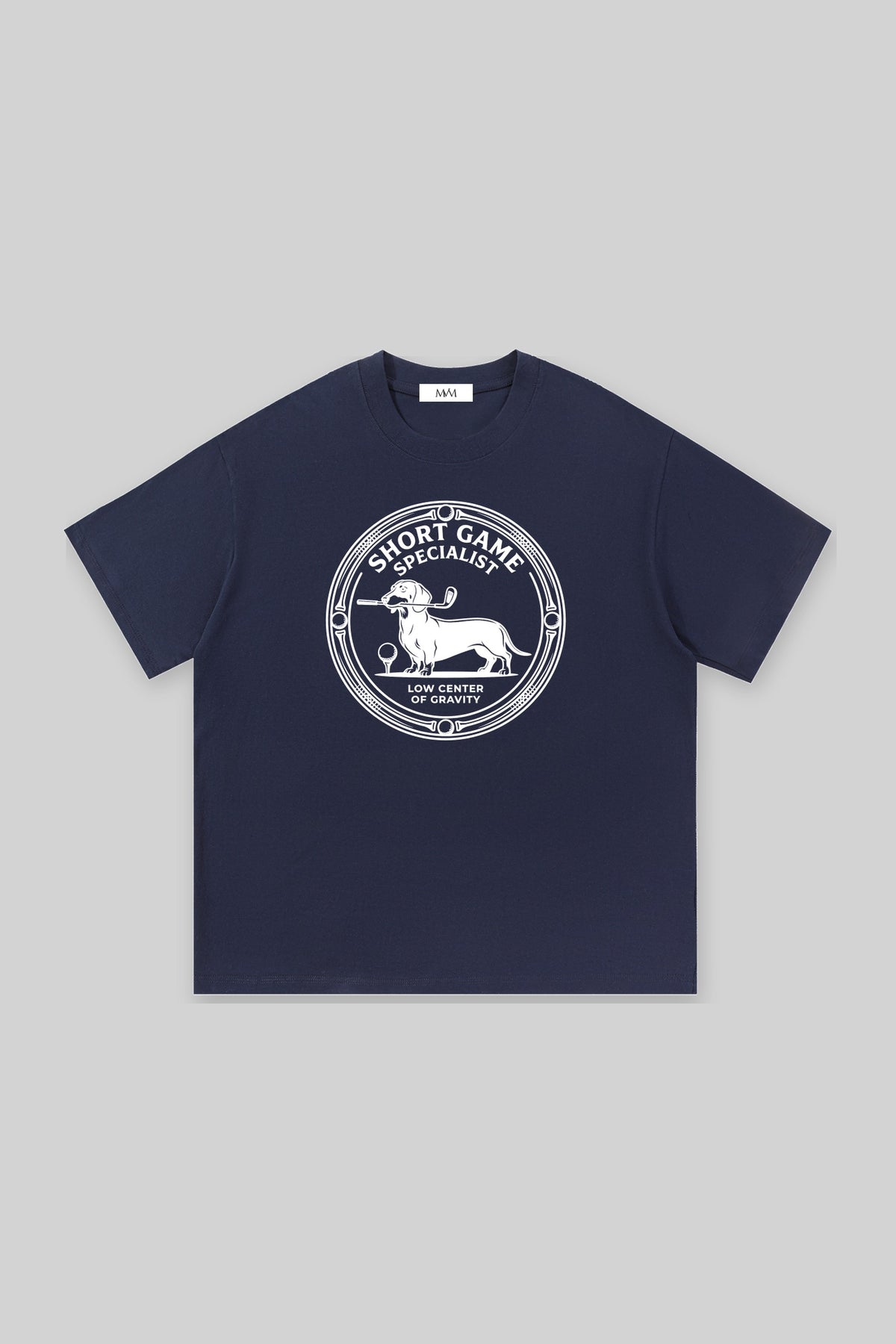 Short Game Specialist Dachshund Golf Tee in navy, front view