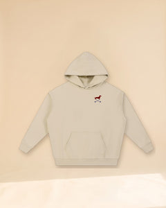 Club & Swing dachshund golf hoodie, front flatlay. Color: Apricot