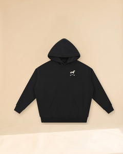 Club & Swing dachshund golf hoodie, front flatlay. Color: Black