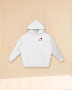 Club & Swing dachshund golf hoodie, front flatlay. Color: White