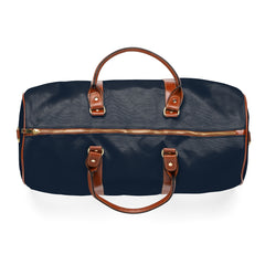 Color: Navy. Putting Dachshund golf travel bag in navy, top view with gold-colored zipper and brown PU handles.
