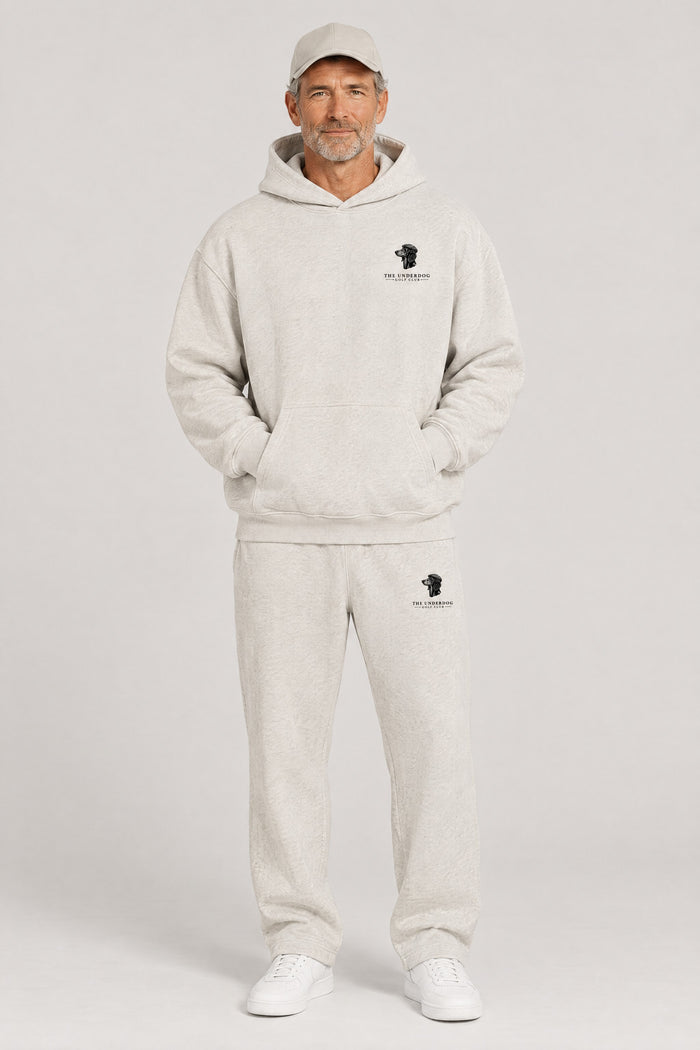 Underdog Golf Club Dachshund Crest Sweatpants, White & Oat Gray