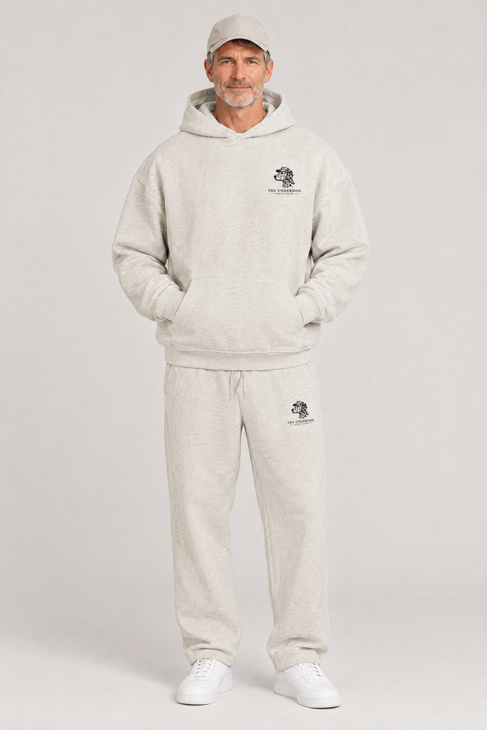 The Sweet Spot Dalmatian Golf Hoodie, White & Oat Gray