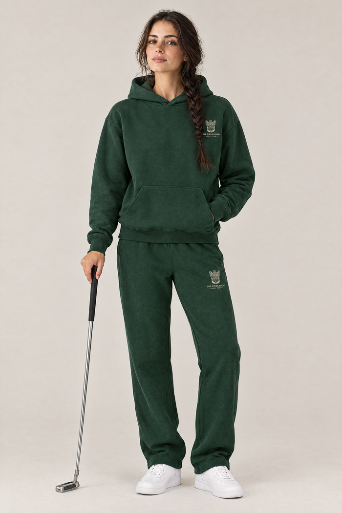 Underdog Golf Club French Bulldog Crest Sweatpants, Dark Gray & Green