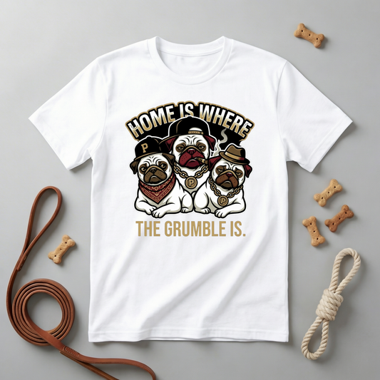 T-Shirt Pug Trio "Home is Where the Grumble Is"