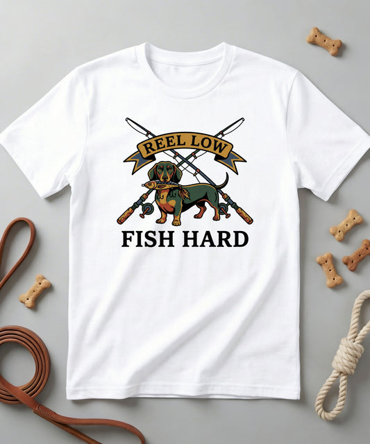 Fishing Dog T-Shirt  - Reel Low, Fish Hard